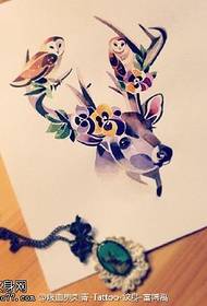 manoscritto antler fiore uccello tatuaggio modello