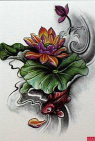 Tattoo-toonbeeld om 'n kleurryke lotus-tattoo-manuskrip te deel