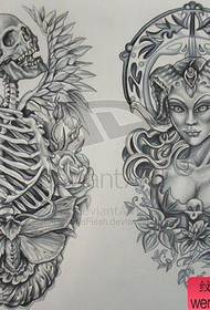 პოპულარული კლასიკური თავის ქალა და ეშმაკი სილამაზის tattoo ხელნაწერი