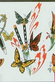egy gyönyörű és gyönyörű pillangó és tőr tetoválás kéziratát