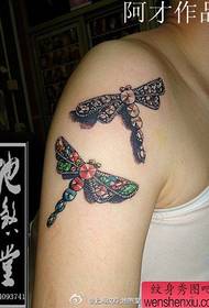 male shoulder diamond dragonfly tattoo pattern