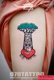 a strange tree tattoo on the thigh