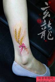 gambe della ragazza bellissimo modello di tatuaggio popolare grano