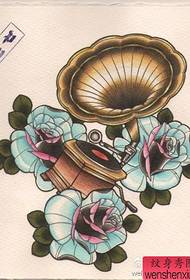 imodeli yase-European-style rose kunye negramophone tattoo