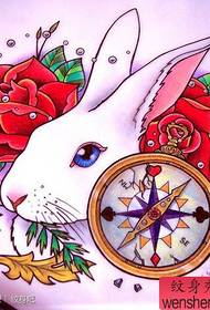 ein klassisches populäres Kaninchen- und Kompass-Tätowierungsmanuskript