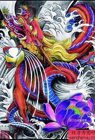 imagen tradicional del dragón de loto de espalda completa