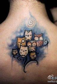 girl back small and very cute owl tattoo pattern
