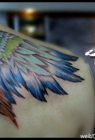 shoulder fine looking colorful wings tattoo pattern