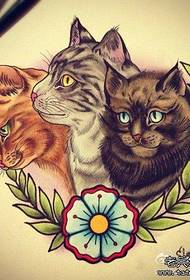 一組流行的可愛貓紋身手稿