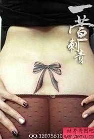 girl Small black and white bow tattoo pattern on the waist