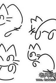 Satu set naskah tato kucing garis sederhana dan lucu