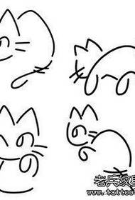 Um conjunto de manuscrito de tatuagem de gato de linha simples e bonito