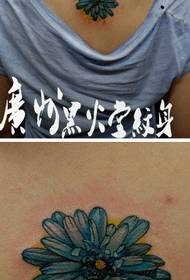 atsikana kumbuyo otchuka okongola ang'onoang'ono chrysanthemum tattoo pateni