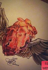 a cool popular heart and wings tattoo pattern