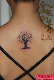 et svartgrått tatoveringsmønster på baksiden av jenta