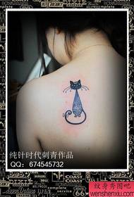ombreiro de nena Atrás pequeno e fermoso patrón de tatuaxe de gato totem