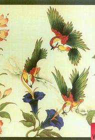 小鳥と花のタトゥーパターンの人気のある小グループ