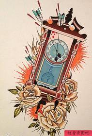 класичний популярний рукопис татуювання троянди годинника