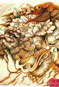 një dorëshkrim klasik i freskët i tatuazheve të luanit Tang