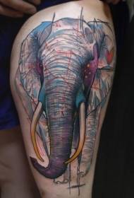 modello del tatuaggio dell'elefante di vecchia scuola di colore della gamba