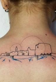 ragazza indietro linea nera schizzo creativo letterario bellissimo castello tatuaggio foto