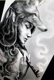 a domineering wolf female tattoo manuscript pattern picture
