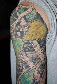 patrón de tatuaje de hoja de color de brazo