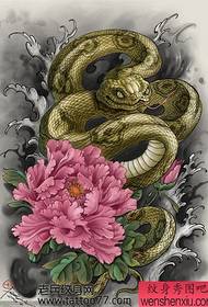 populaire klassieke kleur Snake Peony Tattoo Manuscript