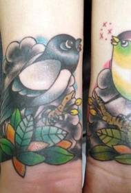 school Colored traditional bird leaf tattoo pattern