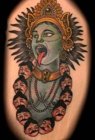 old school colored Hindu goddess tattoo pattern