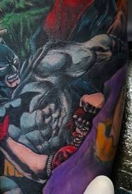 Color Cartoon Batman Fighting Villain Tattoo Pattern