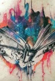 वाटर कलर शैली चित्रकारी रहस्यमय जादू पुस्तक तारांकित रंगीन टैटू बान्की