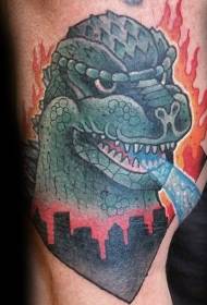 motif de tatouage Godzilla petit dessin animé multicolore