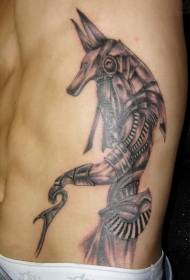 patrón de tatuaje de Anubis realista de costillas laterales