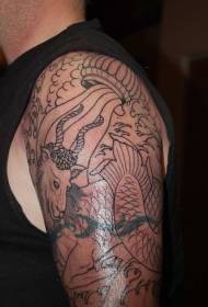 immagine di spalla drago giapponese capra tatuaggio linea