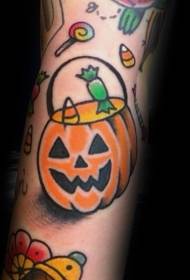 modello di tatuaggio lampada scuola zucca stile vintage colorato