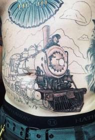 腰侧未完成的现实西方列车纹身图案