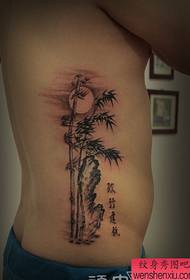 flanka talio nigra griza bambua tatuaje-ŝablono