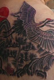 肩インククレーン風景タトゥーパターン