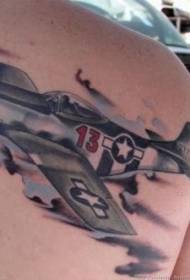 Illustrator style realistic World War II fighter tattoo pattern