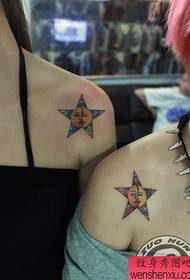 girl shoulder five-pointed star sun and moon tattoo pattern