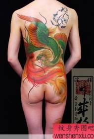 日本黃炎紋身美女後背鳳凰紋身作品