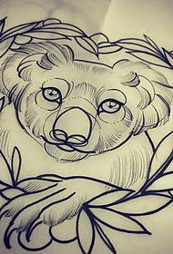 new school koala line tattoo pattern manuscript