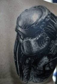 back realistic evil Predator tattoo pattern
