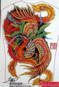 полная спина цветная рукопись татуировки феникса