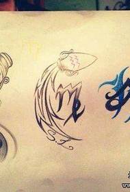yon seri maniskri popilè tatouaj klasik Aquarius