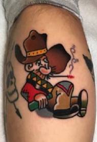 nero marrone scuro sul polpaccio dell'immagine creativa del tatuaggio oldschool funziona