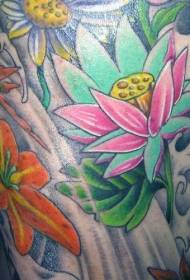 leg color lily tattoo pattern