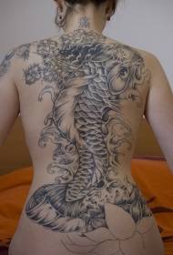back Japanese koi incomplete tattoo pattern
