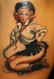 modello del tatuaggio della ragazza del denim dell'annata di colore della spalla